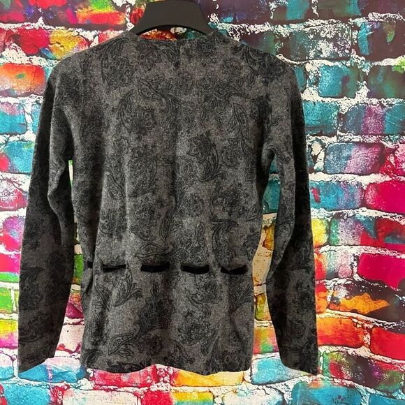 Sarah Spencer Lambs Wool Angora Gray Floral Cardigan Sweater Tie Waist Size XS - Picture 5 of 5